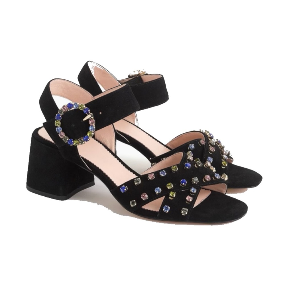 J. Crew black suede rhinestone heels